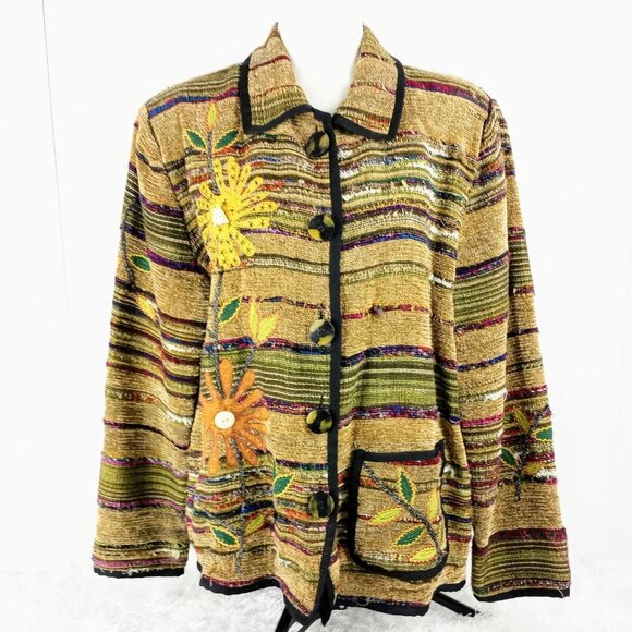 Art to Wear Boho Embroidered Applique Floral Jacket Drapers & Damon Medium EUC - Picture 1 of 12